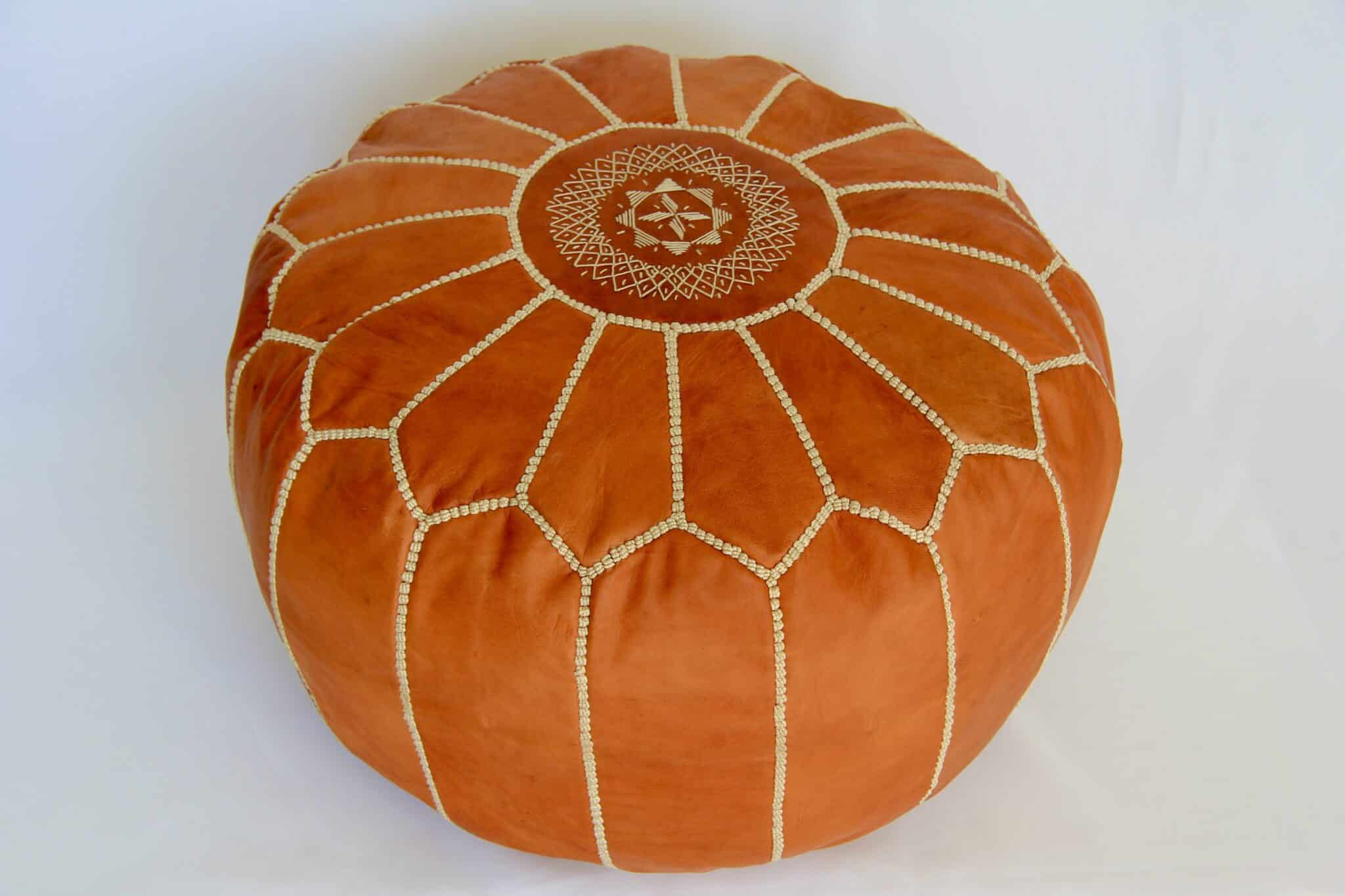 Læderpuf mønster, cognac 1 Læderpuf mønster, cognac