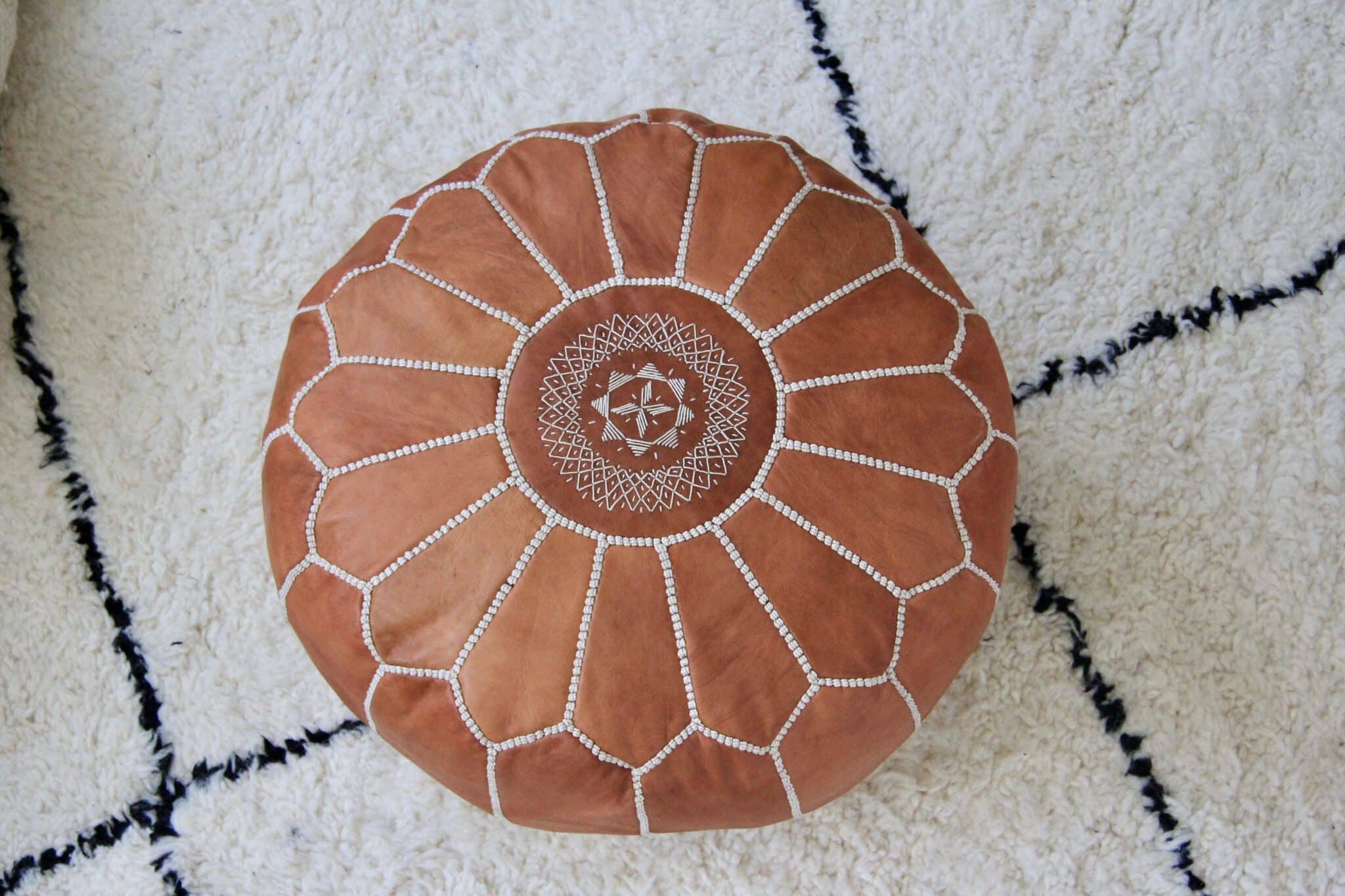 Læderpuf mønster, cognac 2 Læderpuf mønster, cognac - Image 2