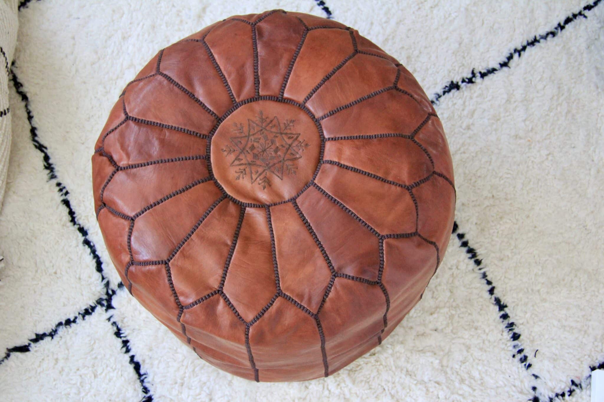 Stor læderpuf, cognac 2 Stor læderpuf, cognac - Image 2