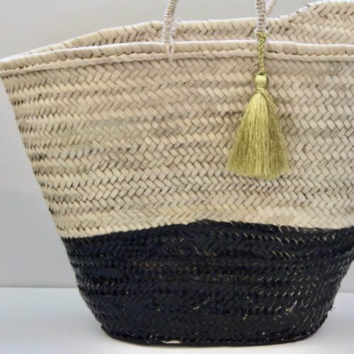 Opbevaringskurv/ taske -sort / natur med guld kvast