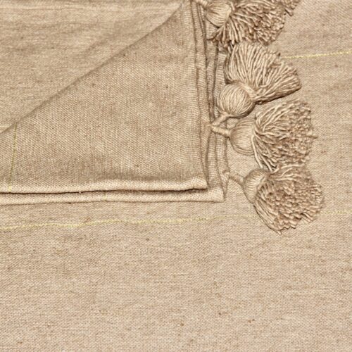 Marokkansk pom pom tæppe - mørk sand 220 x 265 cm