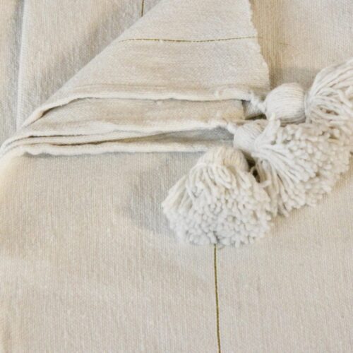 Marokkansk pom pom plaid - creme/hvid 130 x 150 cm