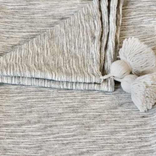 Marokkansk pom pom plaid - Grå / Beige 150 x 150 cm